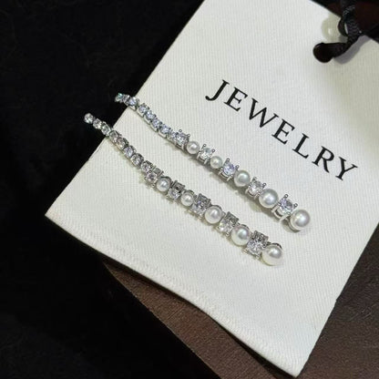 Sparkling Pearl Long Dangle Earrings – Timeless Elegant Style