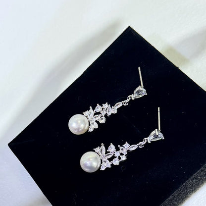 Sparkling Pearl Silver Earrings for Women | 8.5–9mm Pearls | 925 Sterling Silver Stud Earrings