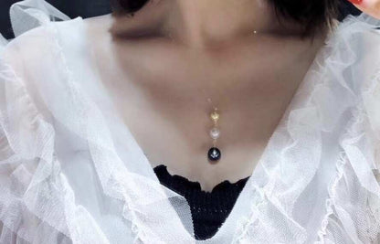 The Ocean Trilogie Pendant | Golden, White & Black Pearls on 18K Yellow/White Gold Chain | Elegant 3-Tone Pearl Necklace