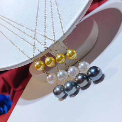The Ocean Trilogie Pendant | Golden, White & Black Pearls on 18K Yellow/White Gold Chain | Elegant 3-Tone Pearl Necklace
