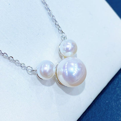 Cute Mouse Shaped Three-Pearl Pendant Necklace | 5-8mm Pearls | S925 Sterling Silver