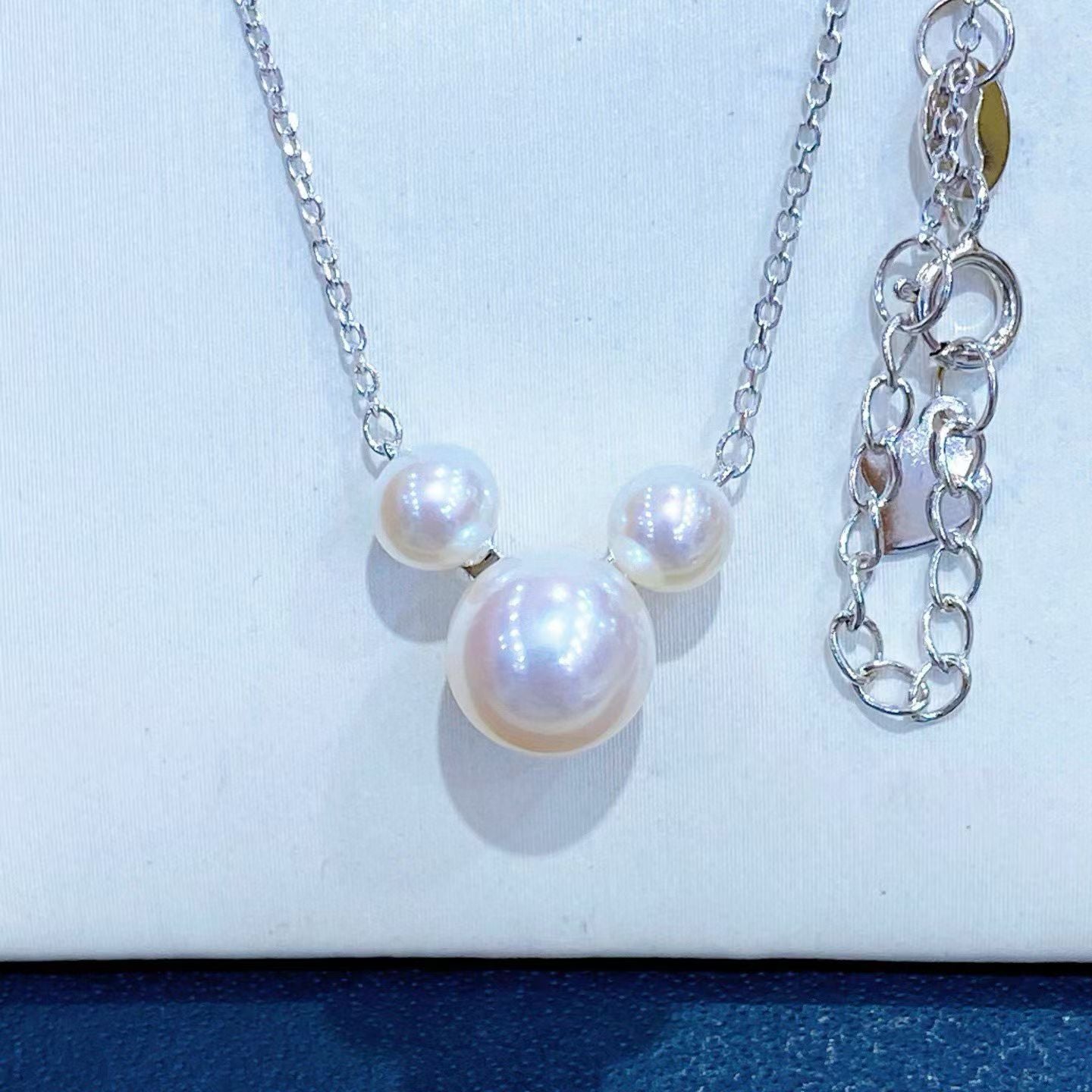 Cute Mouse Shaped Three-Pearl Pendant Necklace | 5-8mm Pearls | S925 Sterling Silver