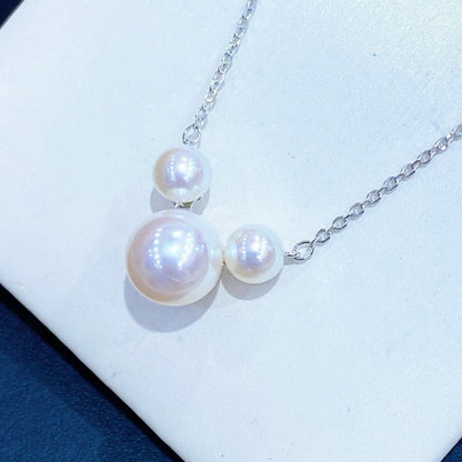 Cute Mouse Shaped Three-Pearl Pendant Necklace | 5-8mm Pearls | S925 Sterling Silver