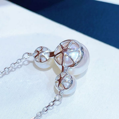 Cute Mouse Shaped Three-Pearl Pendant Necklace | 5-8mm Pearls | S925 Sterling Silver