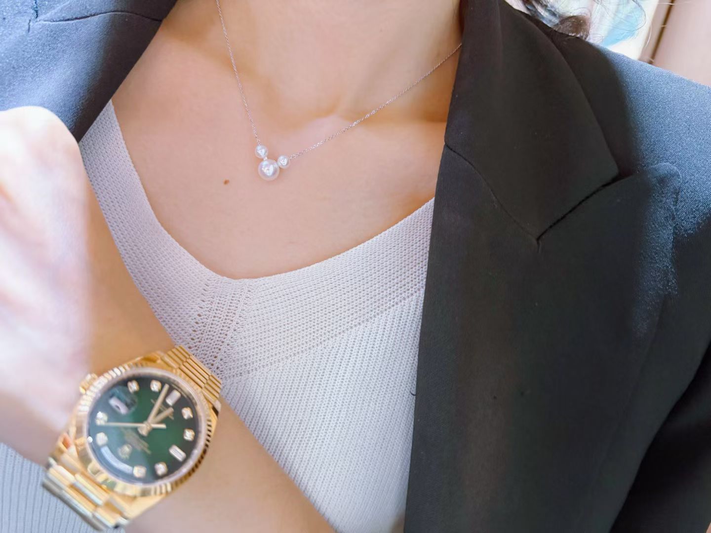 Cute Mouse Shaped Three-Pearl Pendant Necklace | 5-8mm Pearls | S925 Sterling Silver