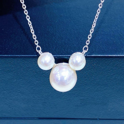 Cute Mouse Shaped Three-Pearl Pendant Necklace | 5-8mm Pearls | S925 Sterling Silver