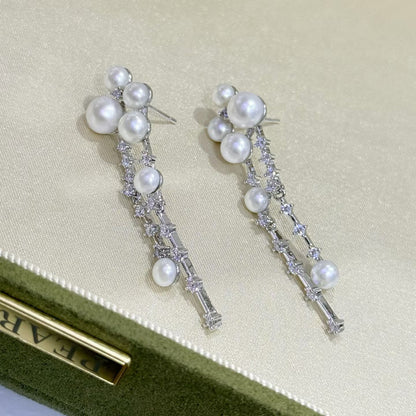 Starry Night Tassel Pearl Necklace and Earrings| 4–7mm Natural Freshwater Pearls | 14K White Gold-Filled Pendant | Galaxy-Inspired Statement Necklace for Women | Elegant Celestial Jewelry Gift