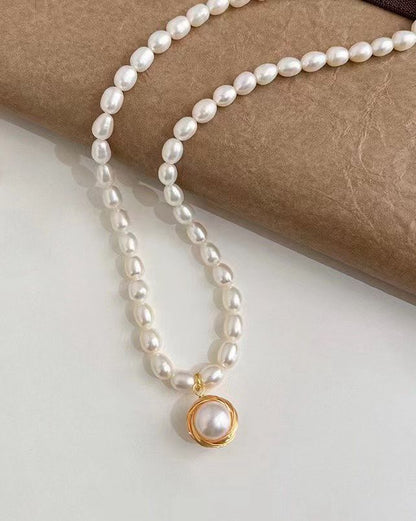 Vintage-Inspired Oval Pearl Necklace with 8–9mm Accent Pearl Pendant | 5–6mm Baby Oval Pearls | Cute, Playful & Retro Charm