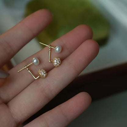 Pearl Crystal Ball Stud Earrings | 6.5–7mm Pearls | 14K Gold Filled Minimalist Classic Jewelry