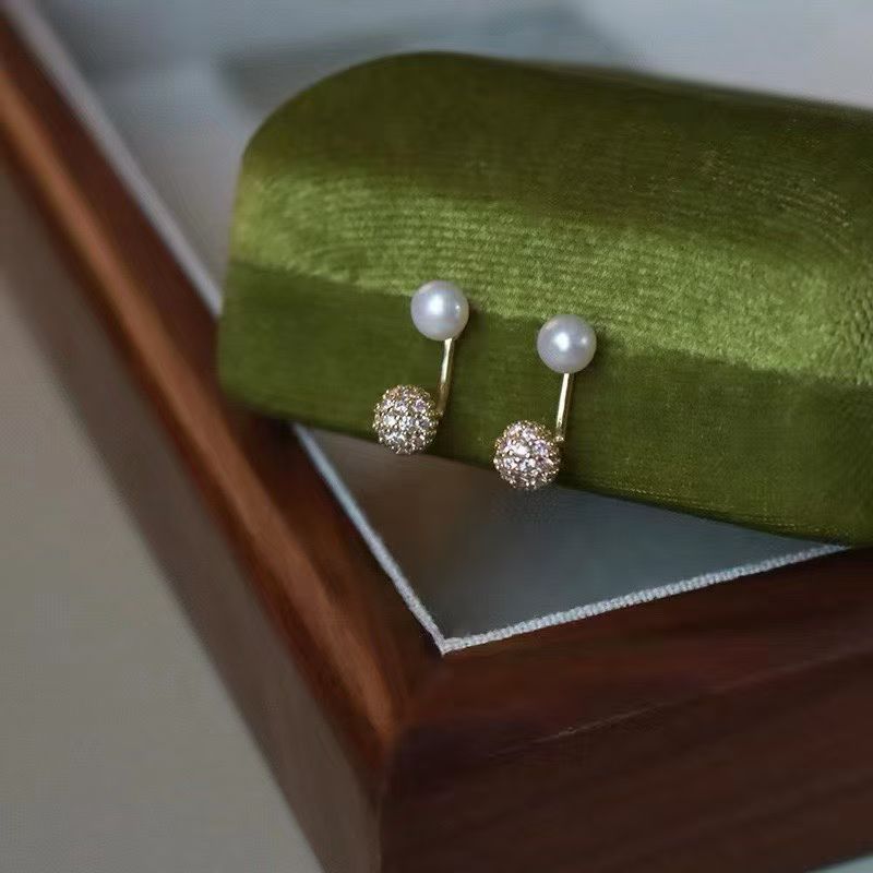 Pearl Crystal Ball Stud Earrings | 6.5–7mm Pearls | 14K Gold Filled Minimalist Classic Jewelry