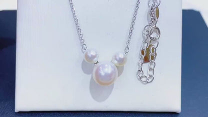 Cute Mouse Shaped Three-Pearl Pendant Necklace | 5-8mm Pearls | S925 Sterling Silver