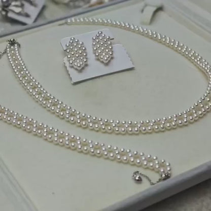 Handcrafted Bridal Pearl Jewelry Set – Custom Choker, Bracelet & Earrings | Adjustable Free Size Fitting