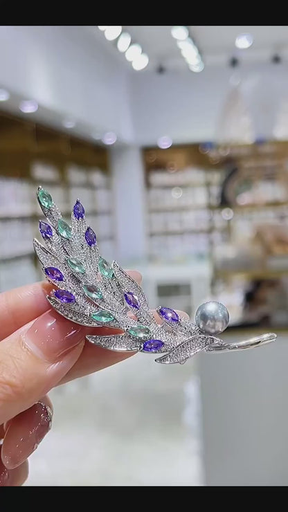 Feather Shaped Pearl Brooch