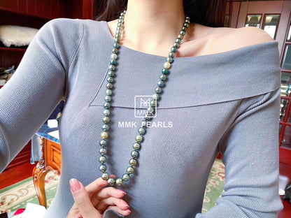 AAAAA 10–12mm Multicolor Tahitian Pearl Necklace – 18K Gold Clasp, Luxury Strand