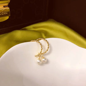 C-Shaped Pearl Post Earrings