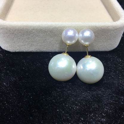 “Duet of Pearls” Double‑Sided Studs | 7 & 4mm Pearls | 18K Gold
