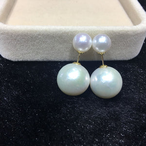 7-14mm Authentic Pearl Front-Back Double Sided Studs Earrings in 18K Gold