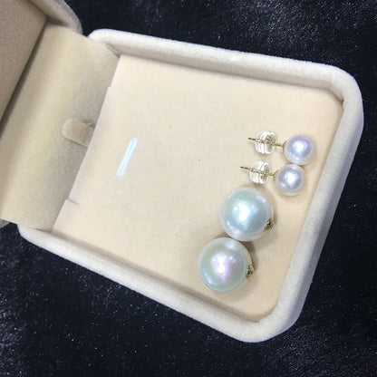 “Duet of Pearls” Double‑Sided Studs | 7 & 4mm Pearls | 18K Gold
