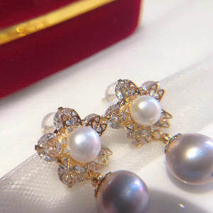 Double-Pearl Floral Earrings