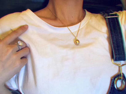 Southsea Golden Pearl Pendant on 18K Yellow Gold Chain - 10-11mm