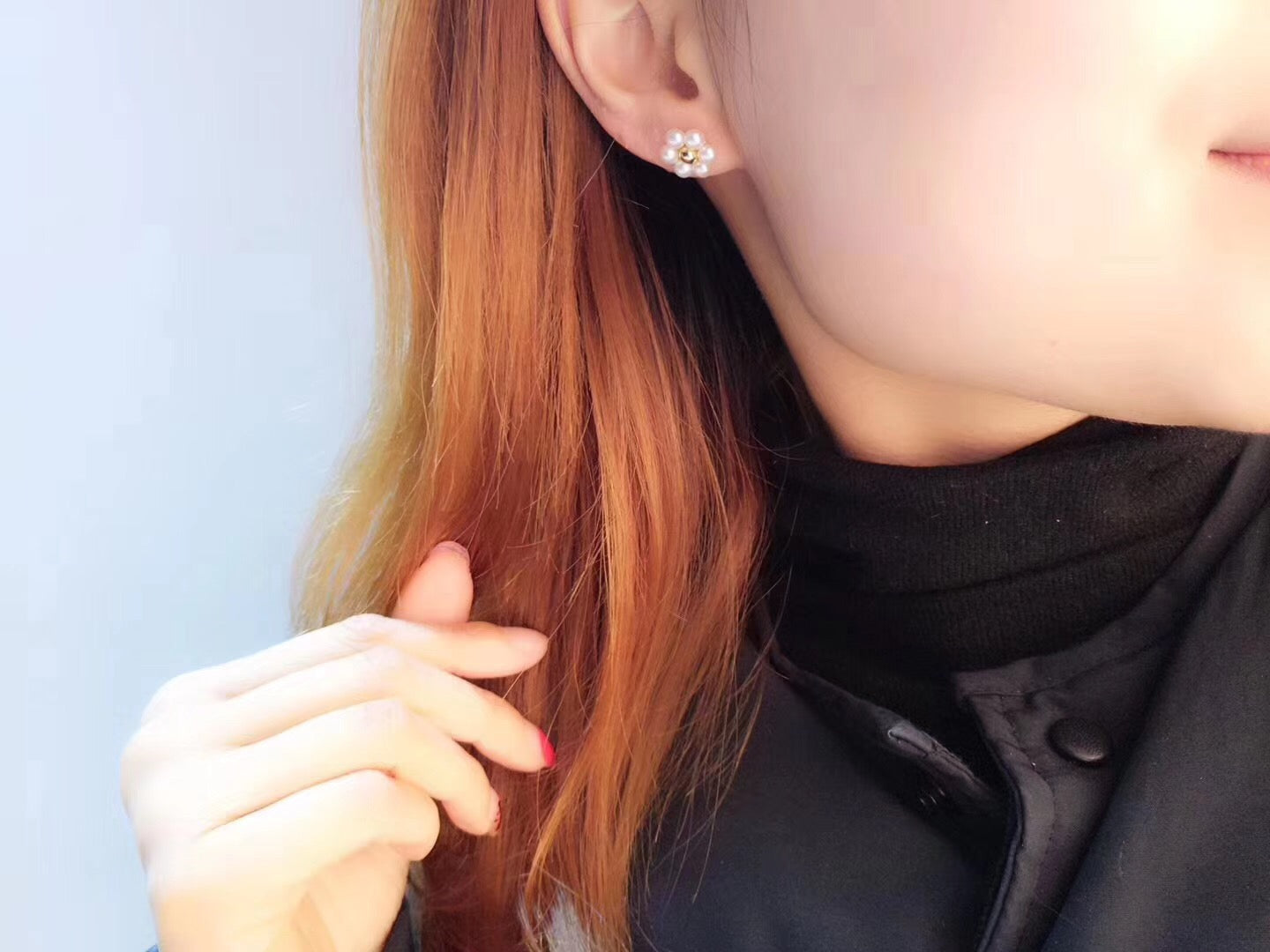 6-Pearl Flower Studs Earrings Design A