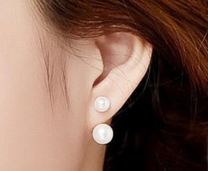 Double Pearl Studs Earrings in 18K Gold