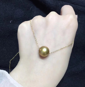18K Gold 11-12mm South Sea Golden Pearl Necklace