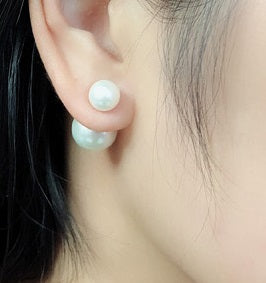 7-14mm Authentic Pearl Front-Back Double Sided Studs Earrings in 18K Gold