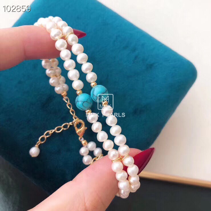 MMK Double Strand Pearl And Italian Turquoise Bracelet