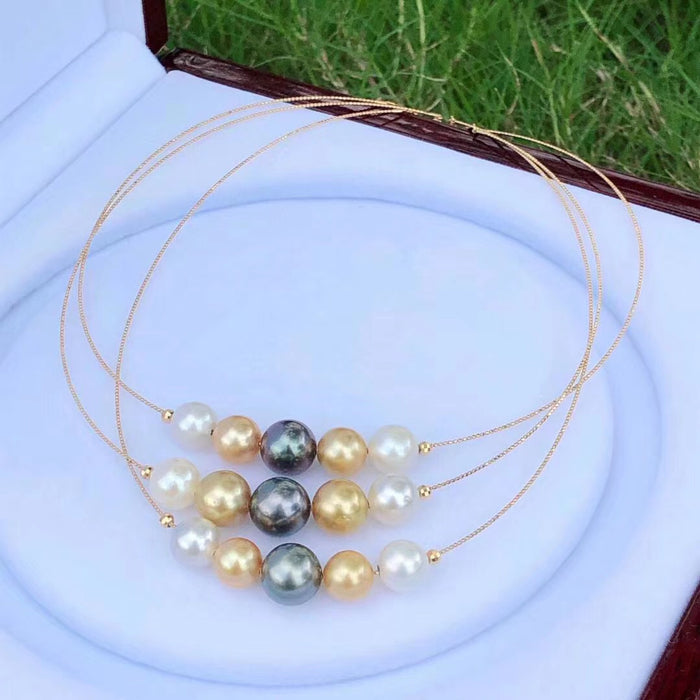 18K Gold Saltwater Pearl Hoop Necklace