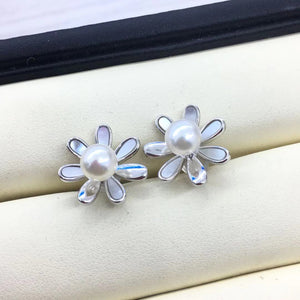 Mother of Pearl and Akoya Pearl Flower Studs Earrings