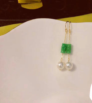 Jade and Akoya Pearl Hook Earrings