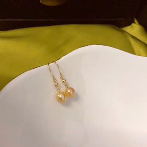 Japanese Golden Akoya Pearl Drop Earrings Single Pearl