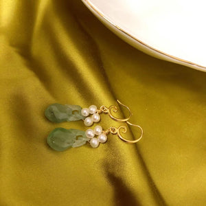 Jade and 4-Pearl French Hook Earrings
