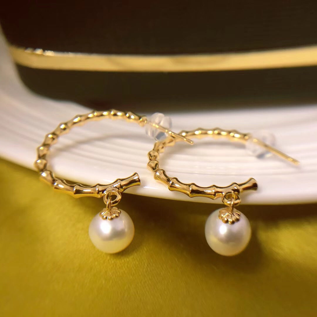 C-Shaped Pearl Post Earrings