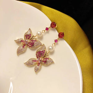 Lab-Created Red Ruby Butterfly Earrings
