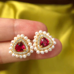 Lab-Created Red Ruby Pearl Studs