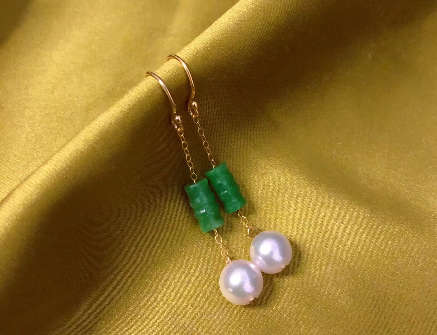 Jade and Akoya Pearl Hook Earrings
