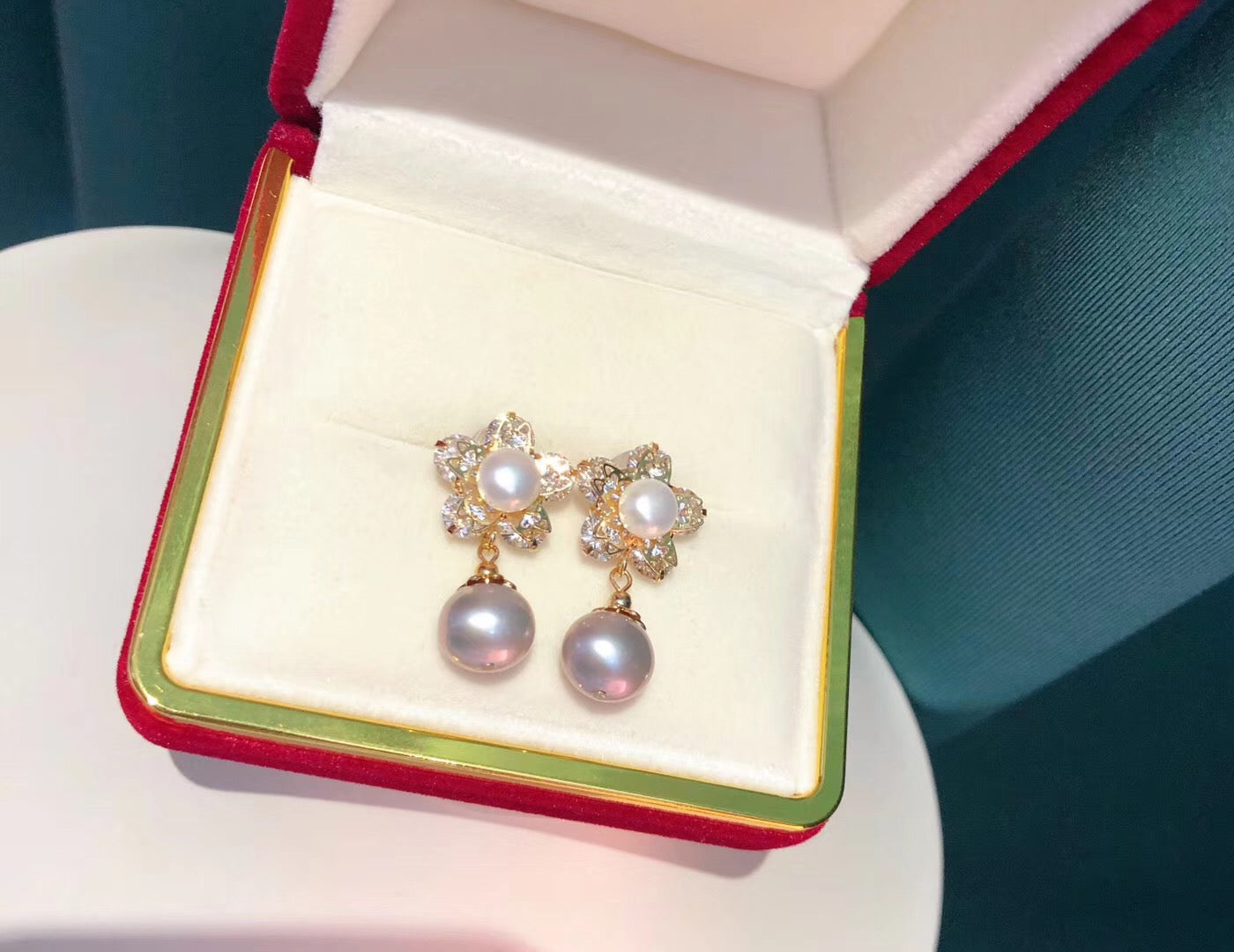 Double-Pearl Floral Earrings