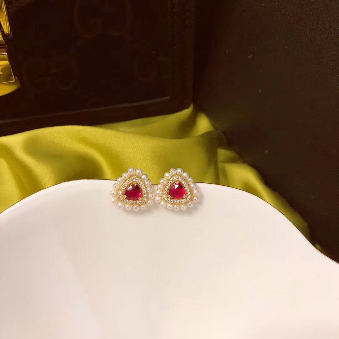 Lab-Created Red Ruby Pearl Studs