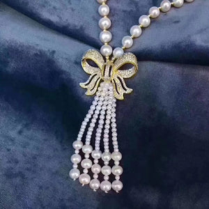 Long Bow Pearl Necklace