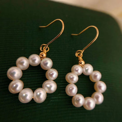Minimalist Donut Hoop Pearl Earrings