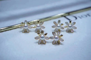 Mother of Pearl and Akoya Pearl Flower Studs Earrings