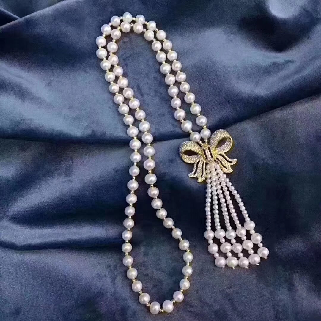 Long Bow Pearl Necklace