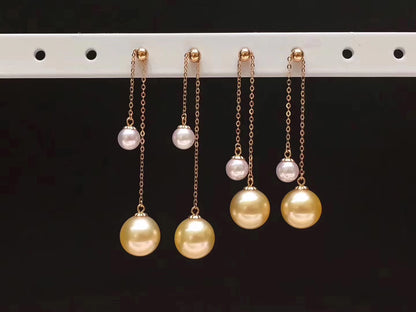Southsea Golden Pearl and Japanese Akoya Pearl Drop Earrings