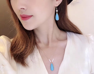 Teardrop Turquoise Hook Earrings and Necklace Set