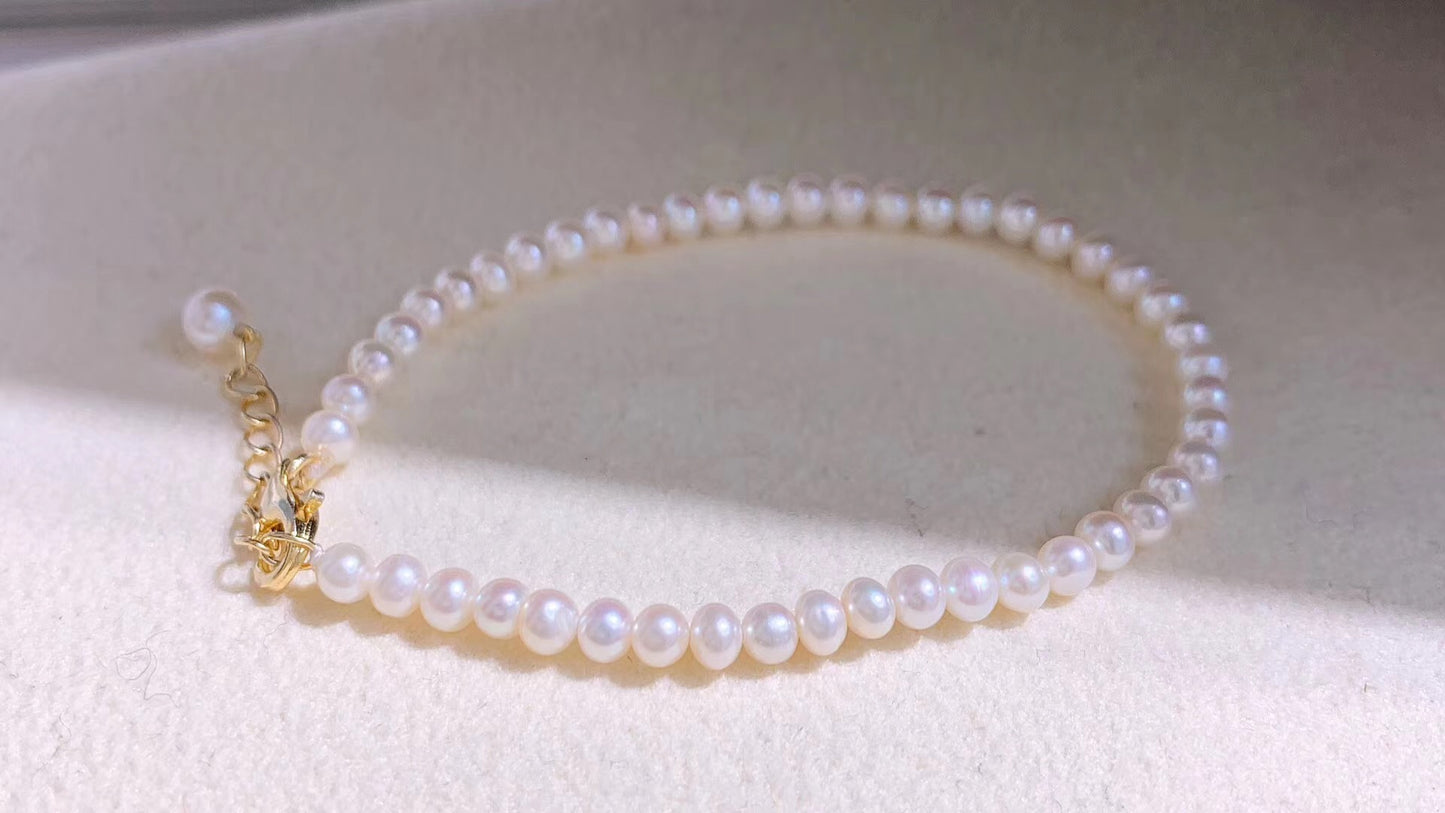 All Natural White Pearl Bracelet Adjustable In Size