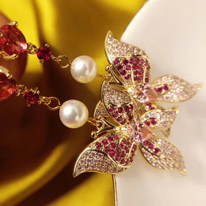 Lab-Created Red Ruby Butterfly Earrings