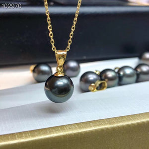 18K Yellow Gold 10-11mm Tahitian Black Pearl Pendent Including Gold Chain