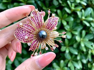 Pansy Tahitian Black Pearl Brooch